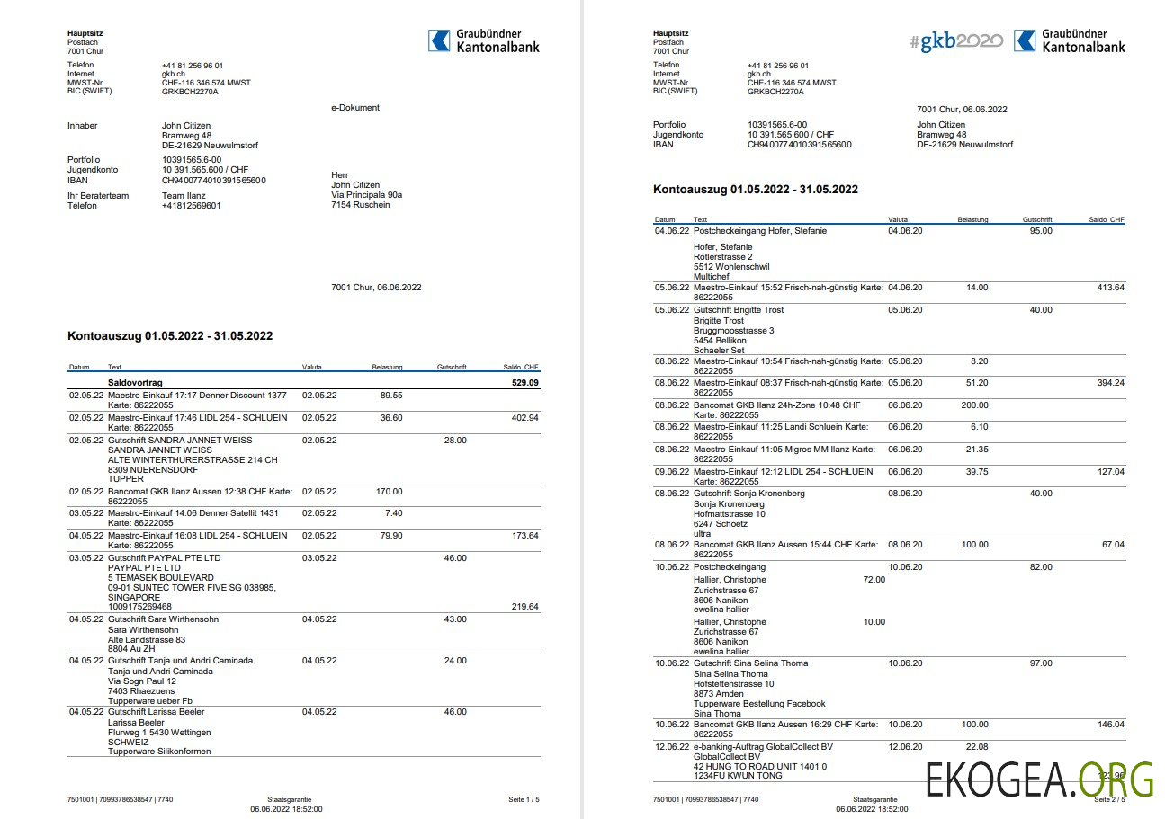 Allemagne Déclaration de la Graubundner Kantonalbank sur Deutsch, 4 pages